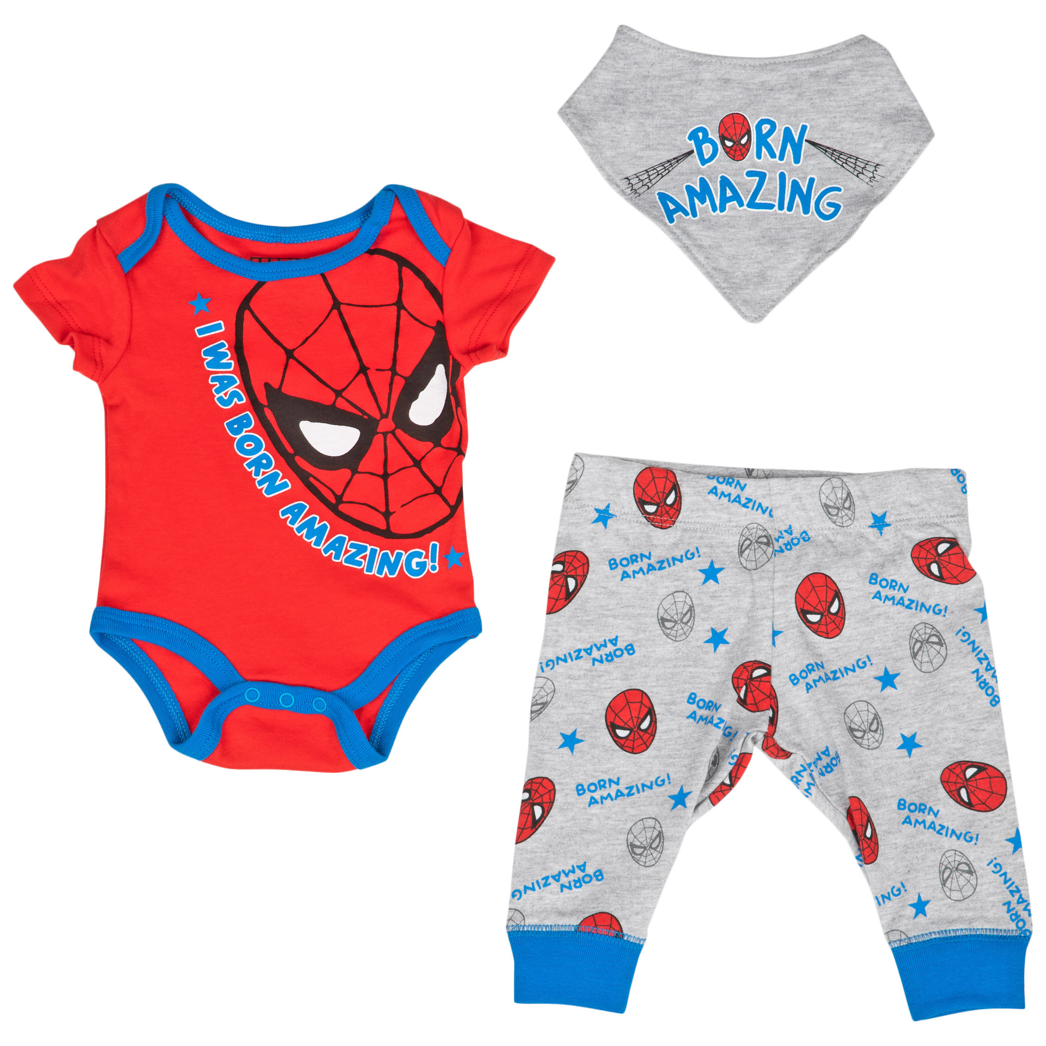 Spider-Man I was Born Amazing 3-Piece Bodysuit Pant and Bib Set